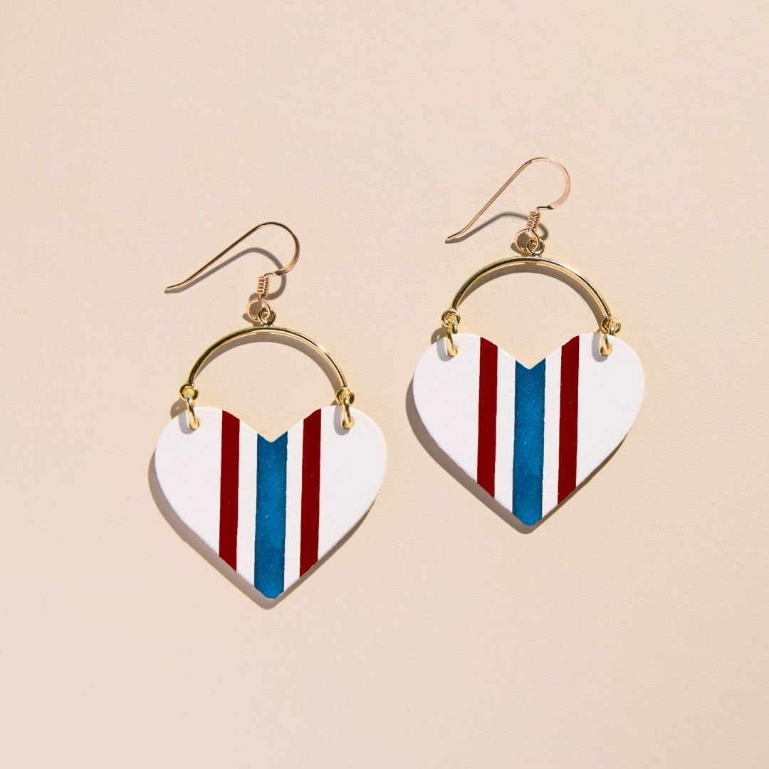 Red, White & Blue Rally Lover Heart Hoop Earrings