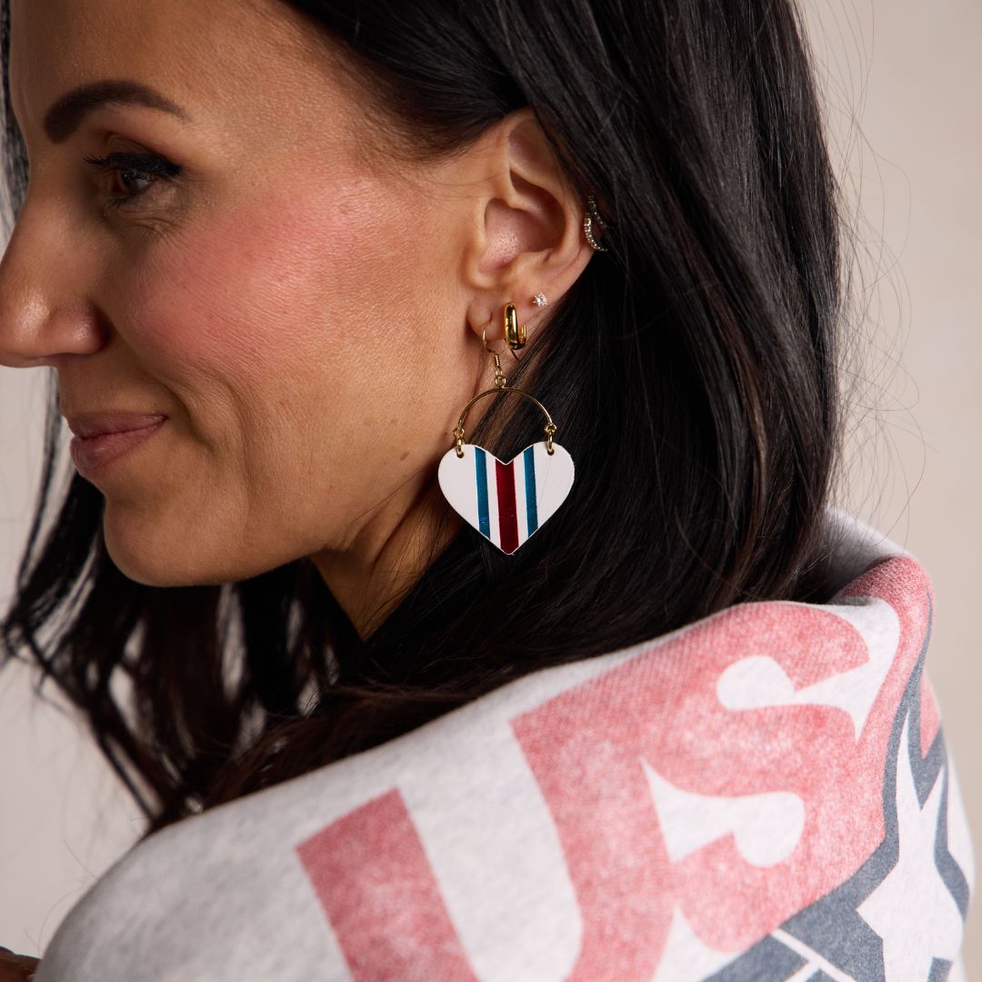 Red, White & Blue Rally Lover Heart Hoop Earrings
