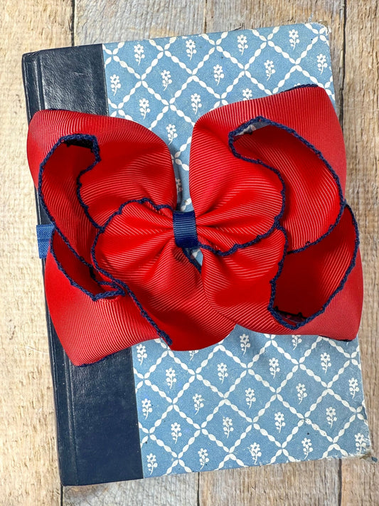 Red with Navy Moonstitch Bow Headband