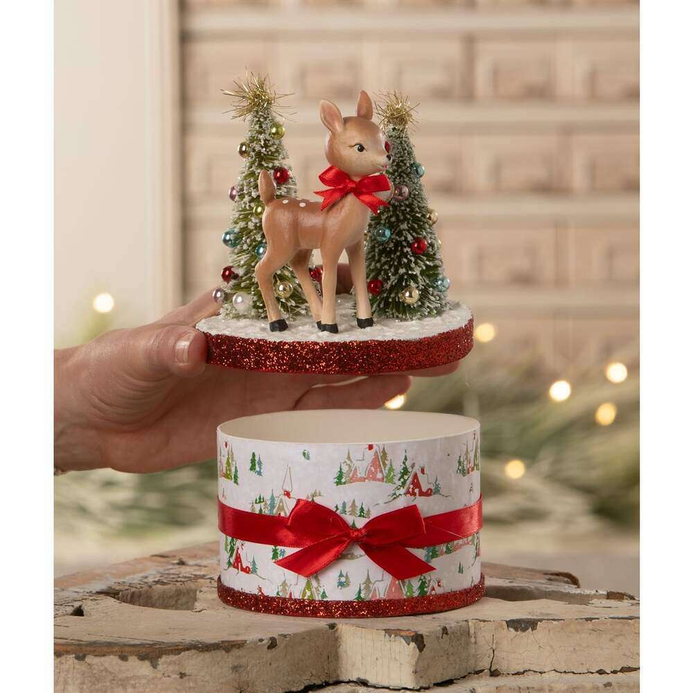 Retro Ruby Reindeer on Box by Bethany Lowe Designs