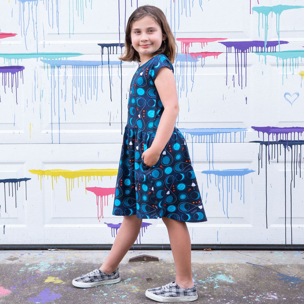 "Gravity Assist" Rocket to the Moon Cap Sleeve Dress with Pockets