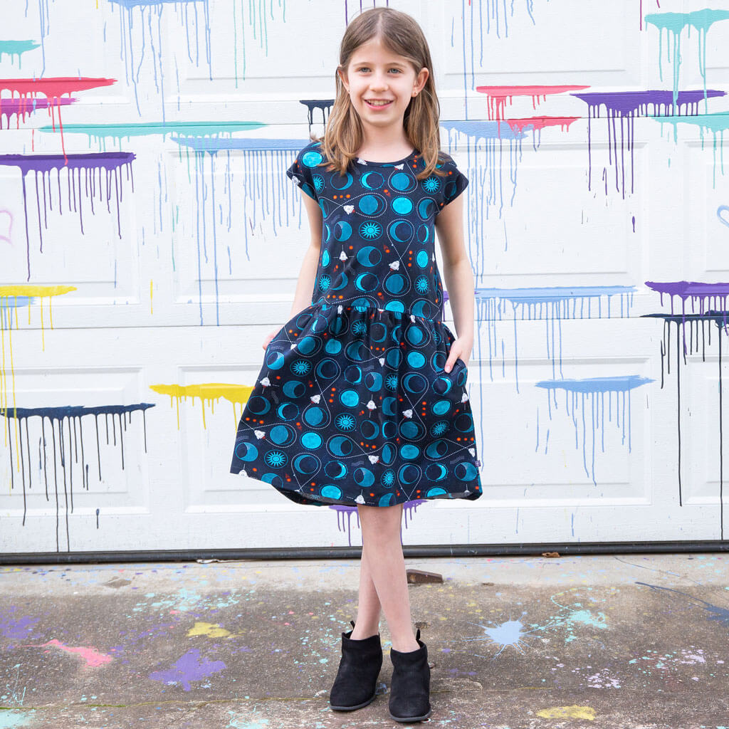 "Gravity Assist" Rocket to the Moon Cap Sleeve Dress with Pockets