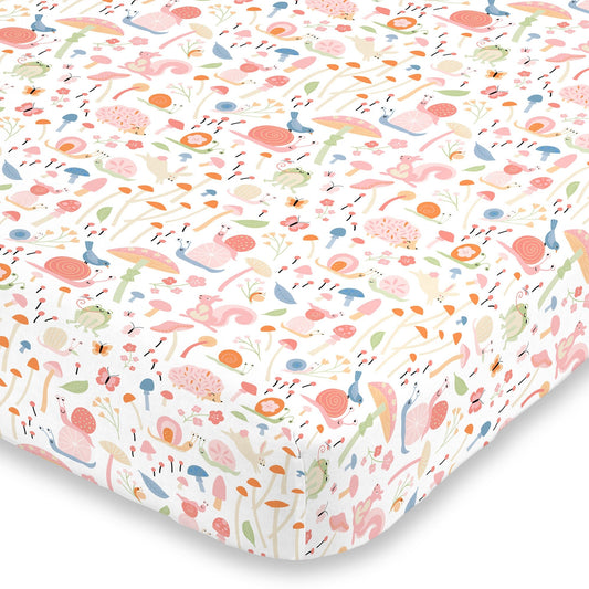 Spring Garden Pink, Green, Orange and Ivory Super Soft Mini Crib Sheet