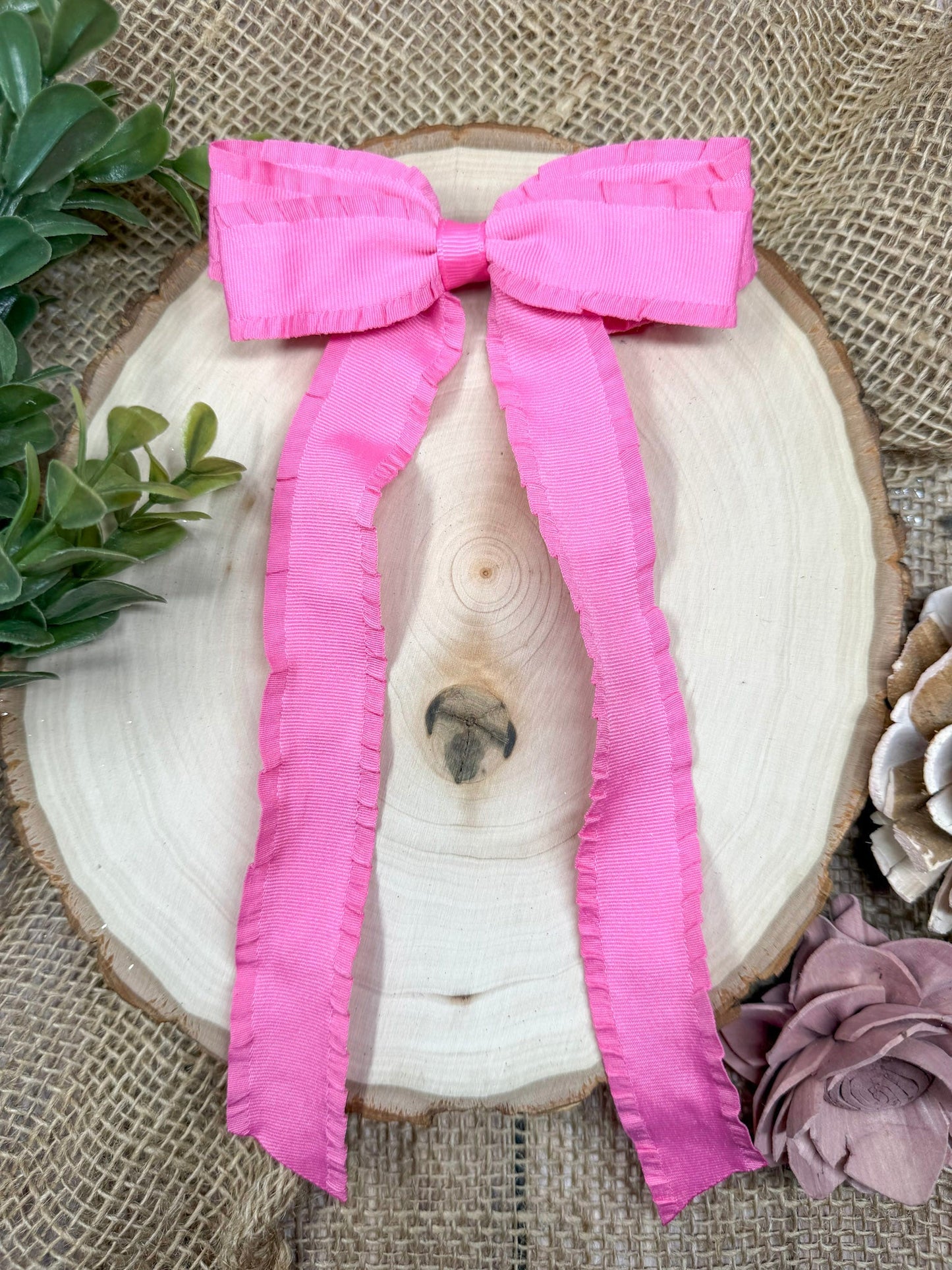 Ruffle Edge Ribbon Hair Bow - Alligator Clip - 5"
