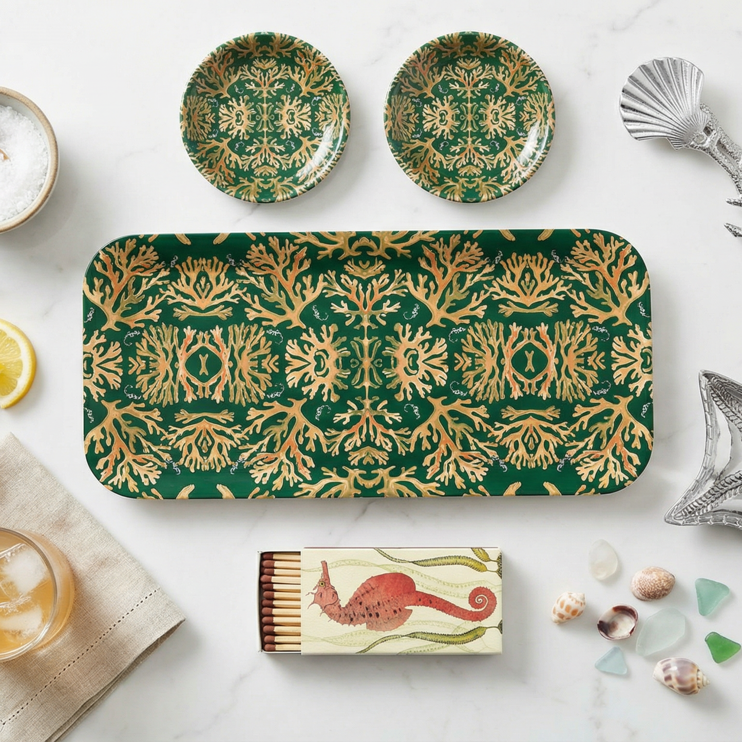 Coral Seahorses Narrow Birchwood Small Decorative Tray