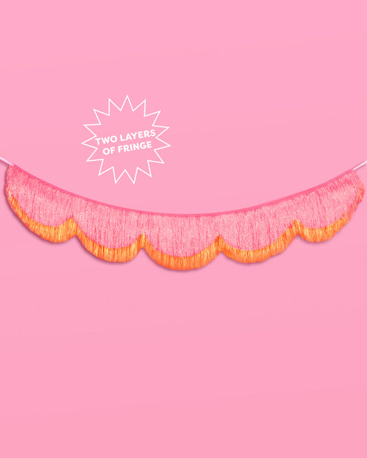 Pink Orange Scallop Fringe - iridescent foil banner