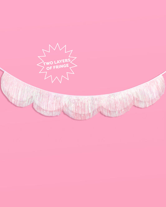Iridescent Scallop Fringe - layered tinsel banner
