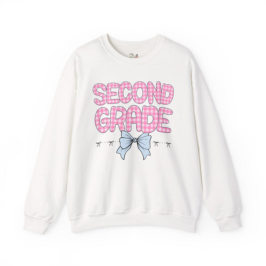 Second Grade Teacher Sweatshirt with Pink Gingham Letters