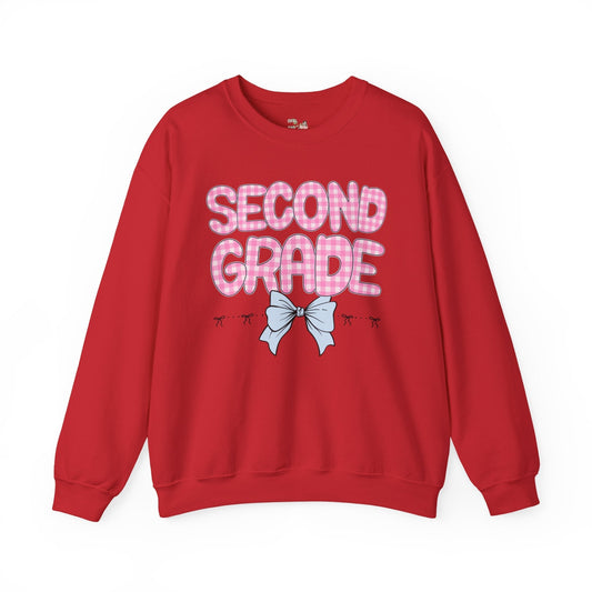 Second Grade Teacher Sweatshirt with Pink Gingham Letters