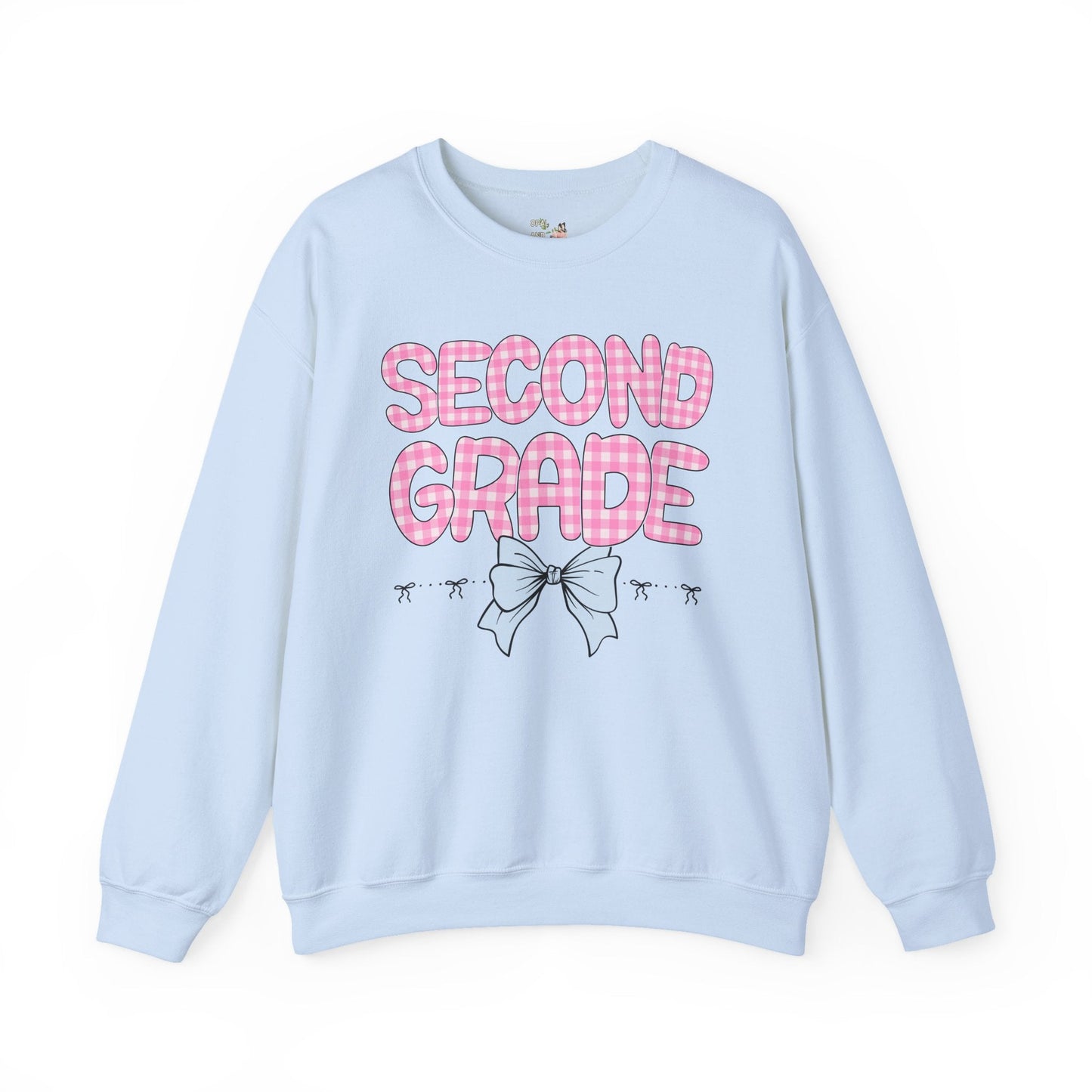 Second Grade Teacher Sweatshirt with Pink Gingham Letters