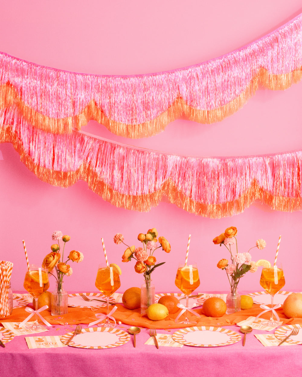 Pink Orange Scallop Fringe - iridescent foil banner