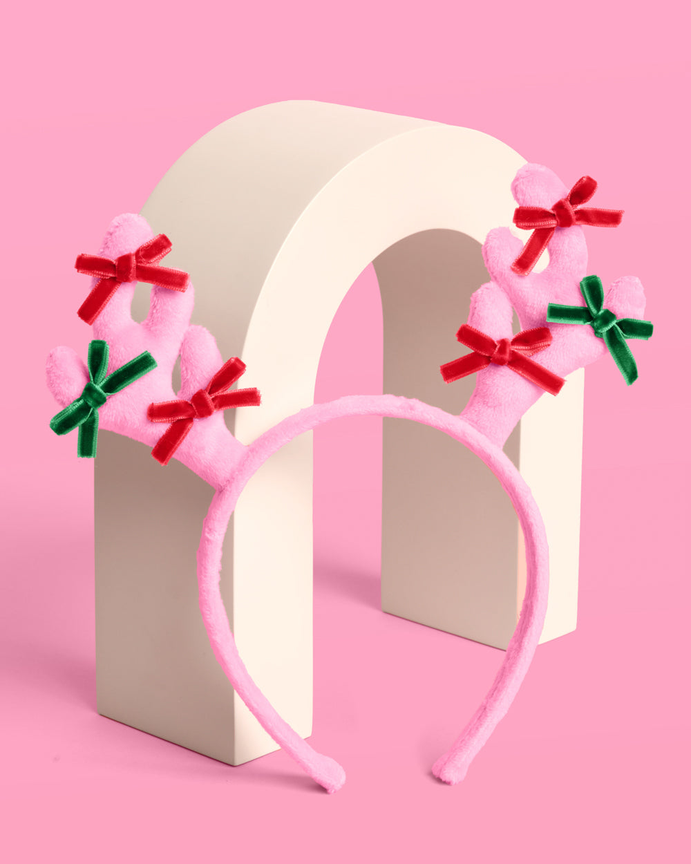Pink Rein-dear Headband - stuffed velvet headband