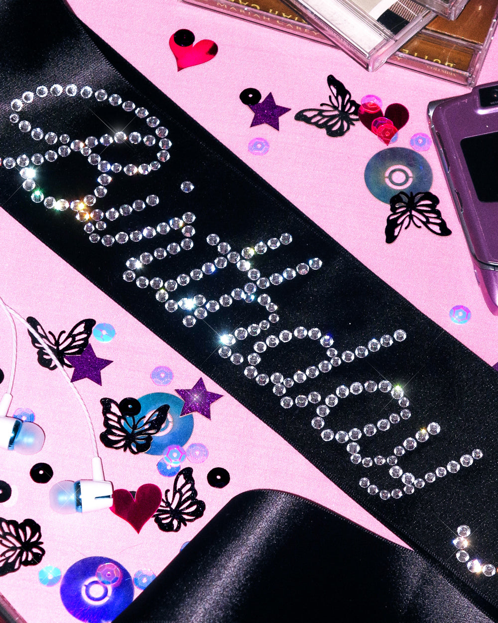 That Bday Girl Sash - black silk + rhinestones