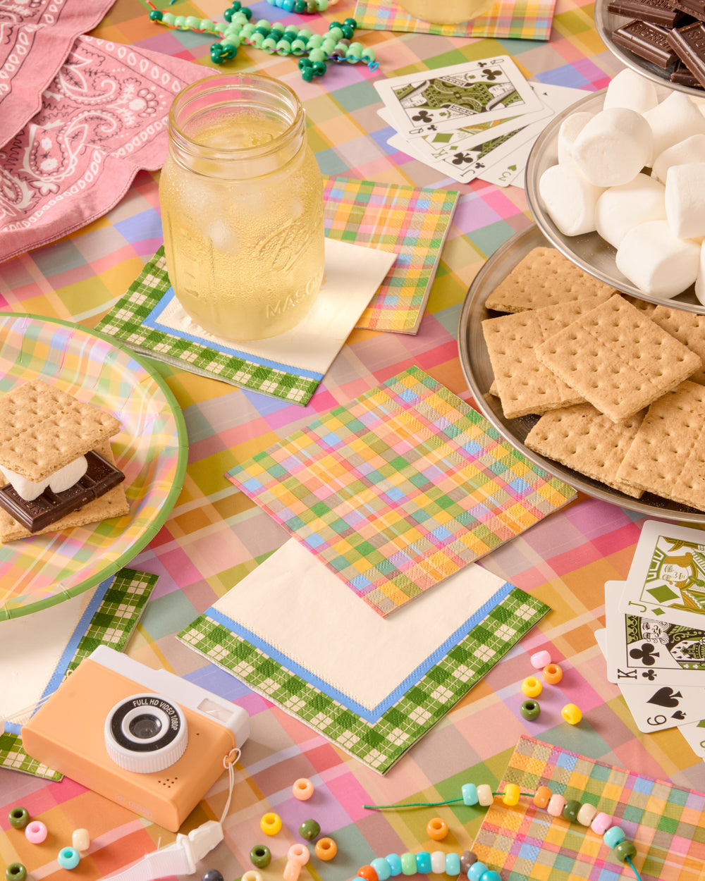 Summer Camp Napkins - 24 plaid paper napkins