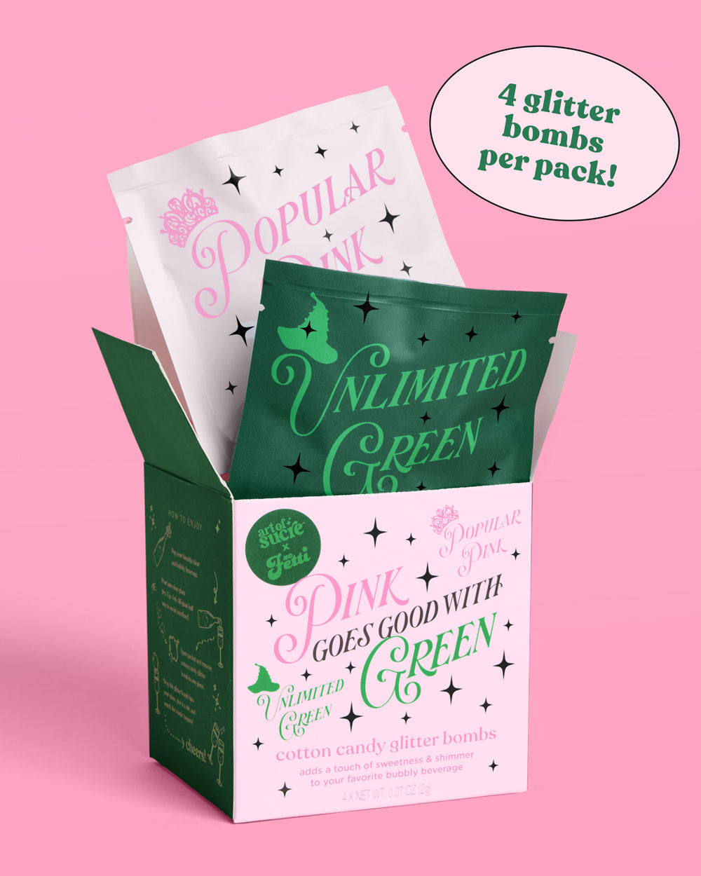 Pink + Green Glitter Bombs - 4 cotton candy glitter bombs