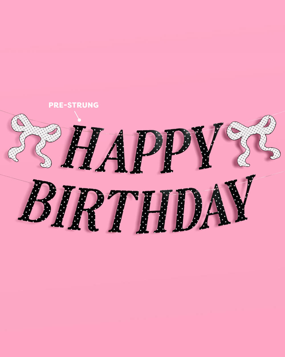Polka Dot Birthday Banner - black + white pre strung banner