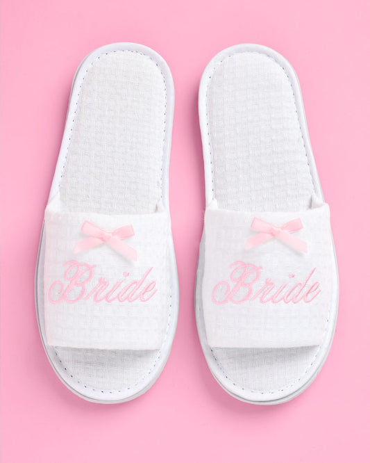 Bride Spa Slippers - white embroidered waffle slippers