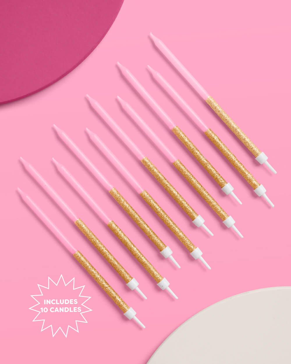 Pink + Gold Glitter Candles - 10 birthday candles