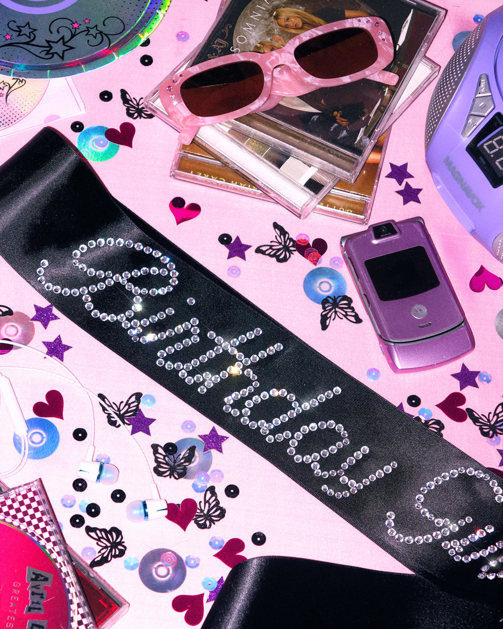 That Bday Girl Sash - black silk + rhinestones