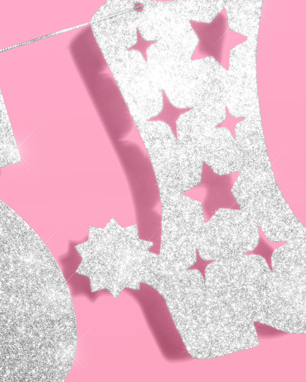 Let's Go Girls Banner - silver glitter banner