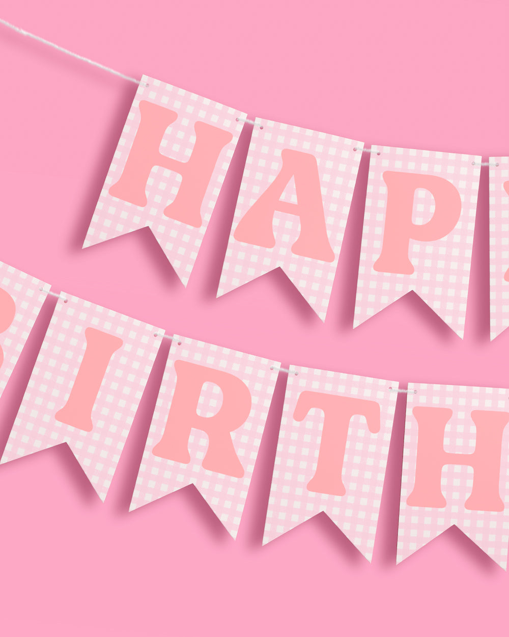 Gingham Birthday Banner - pre-strung banner