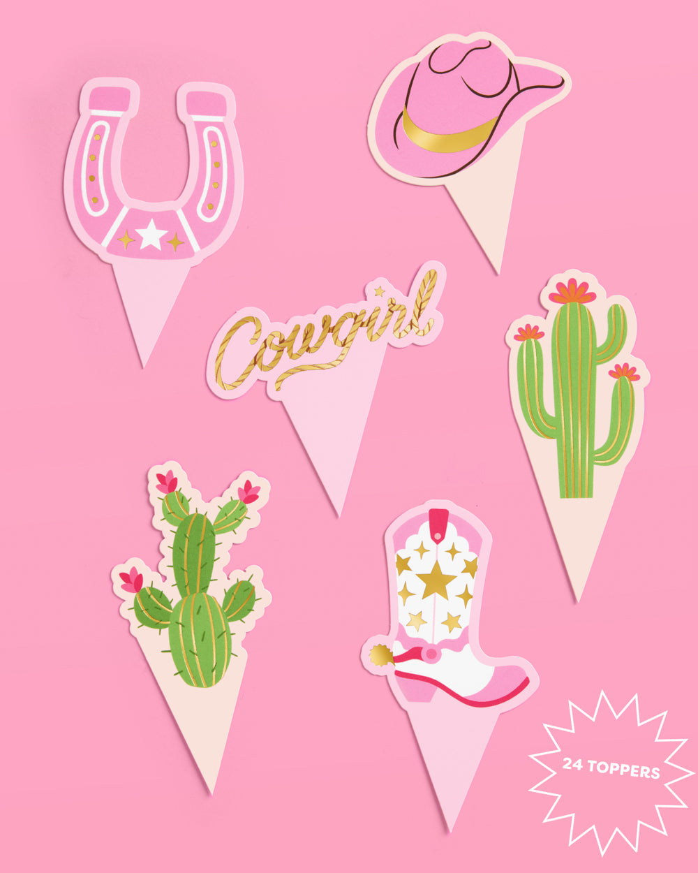 Cowgirl Cupcake Toppers - 24 toppers + sleeves
