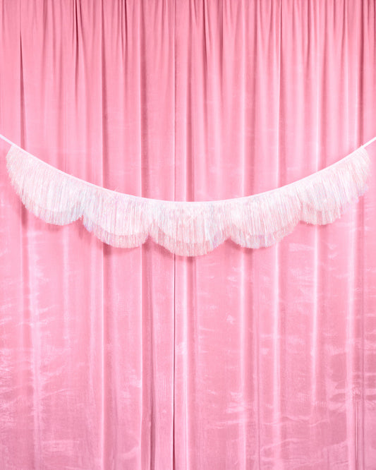Iridescent Scallop Fringe - layered tinsel banner