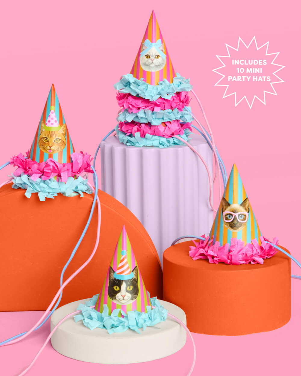 Cat Mini Party Hats - 10 paper hats