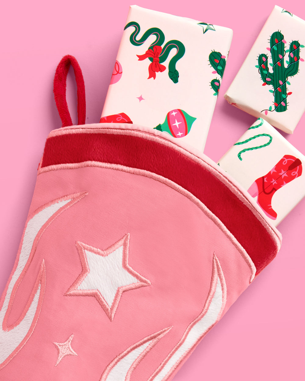 Cowgirl Boot Stocking - pink and red stocking