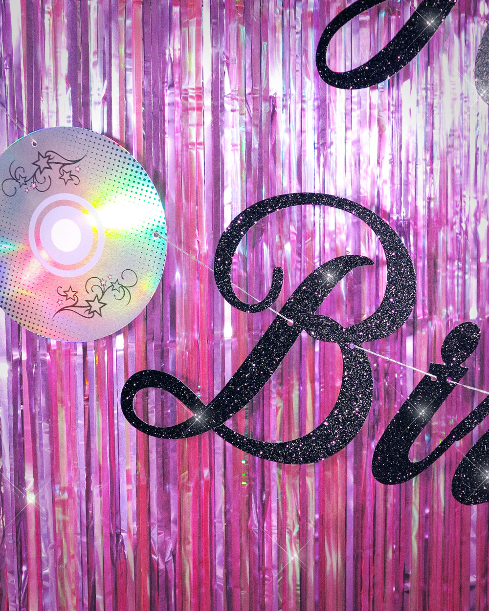 Y2K Birthday Banner - black glitter banner