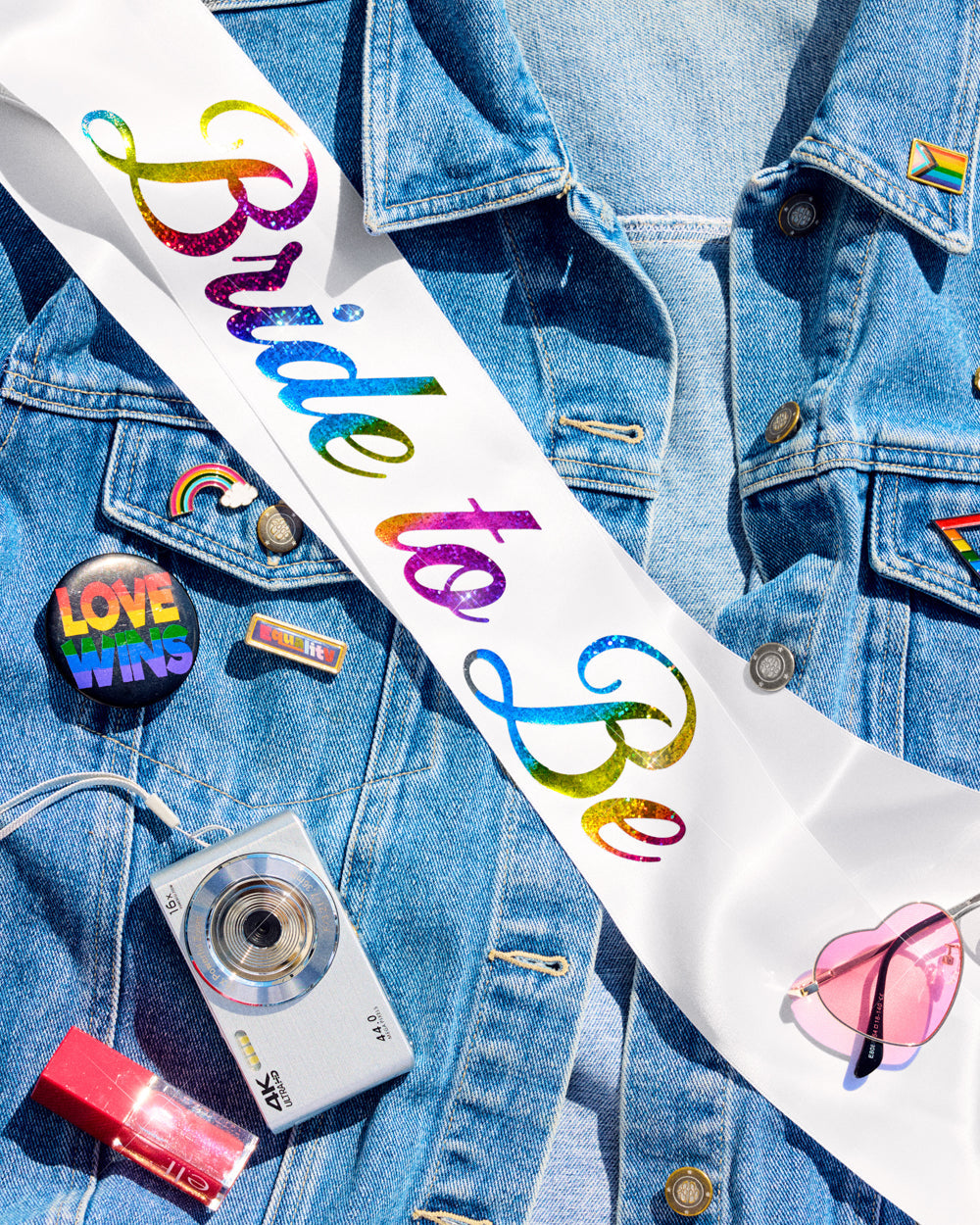Bride Pride Sash - white silk + rhinestones