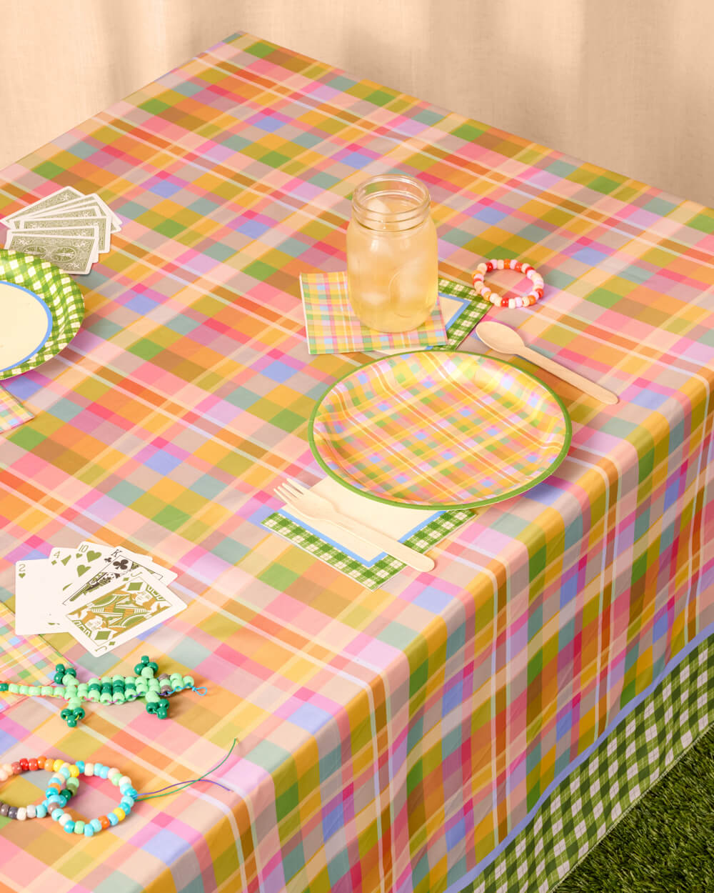 Summer Camp Tablecloth - rainbow plaid table cover
