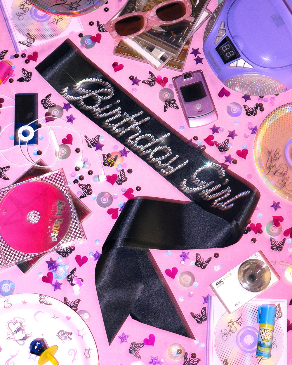 That Bday Girl Sash - black silk + rhinestones