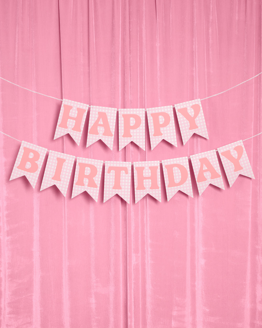 Gingham Birthday Banner - pre-strung banner