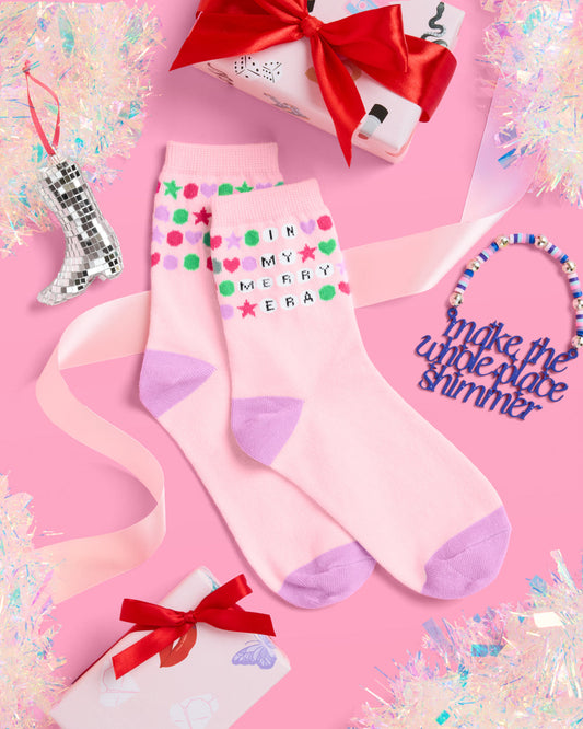 Merry Era Knit Socks - pink tube socks