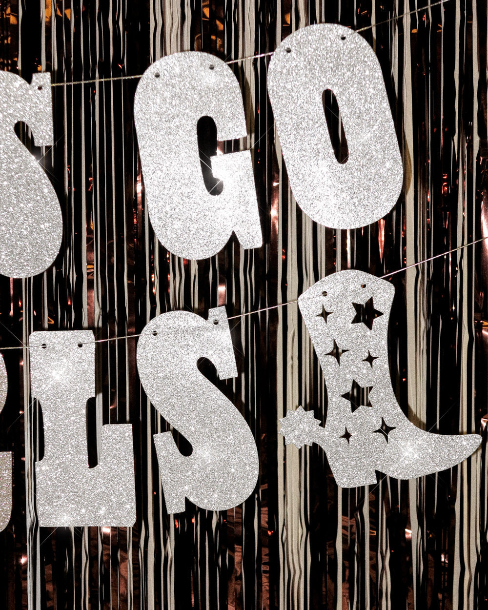 Let's Go Girls Banner - silver glitter banner
