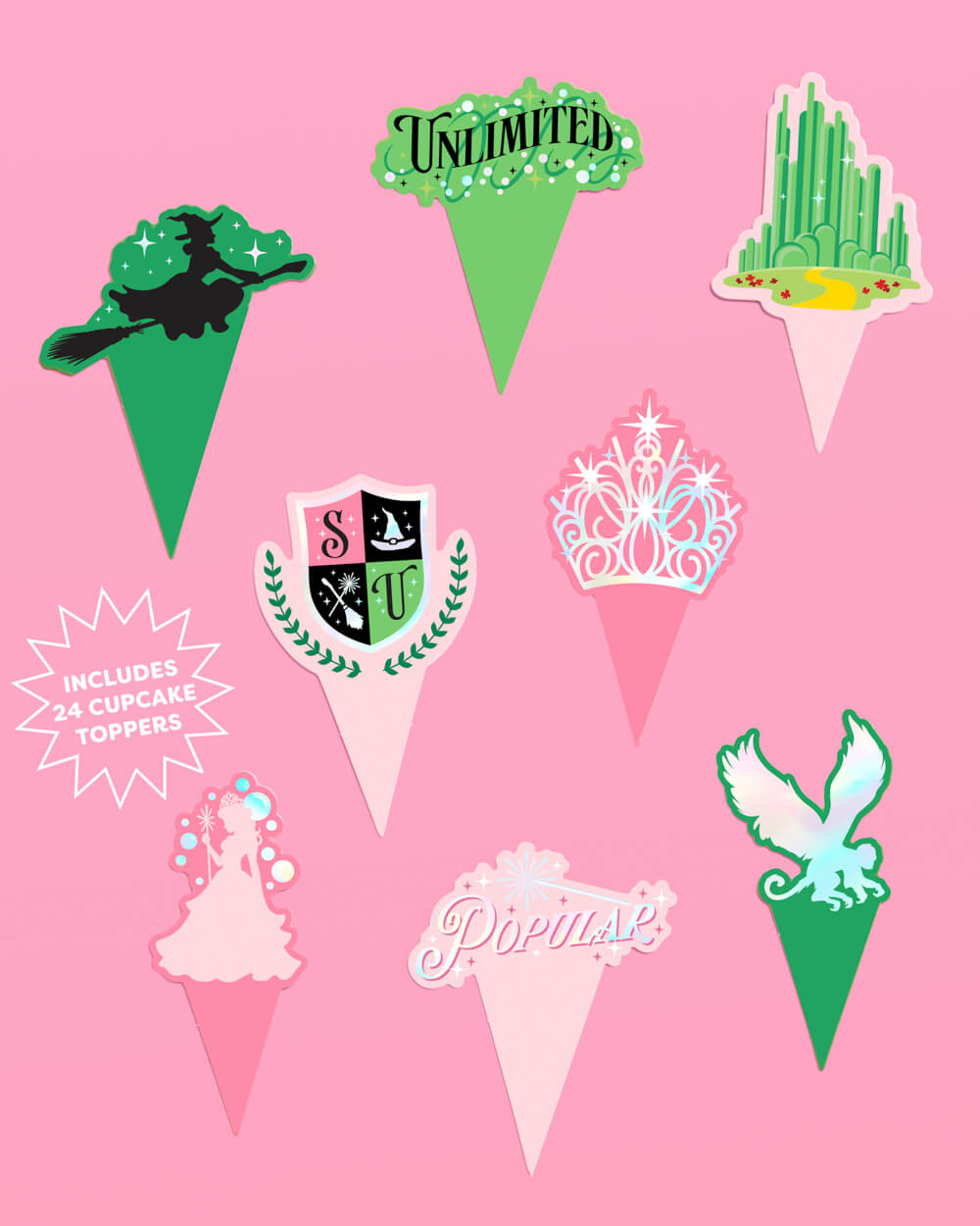 Emerald City Cupcake Set - 24 sets of liners + toppers
