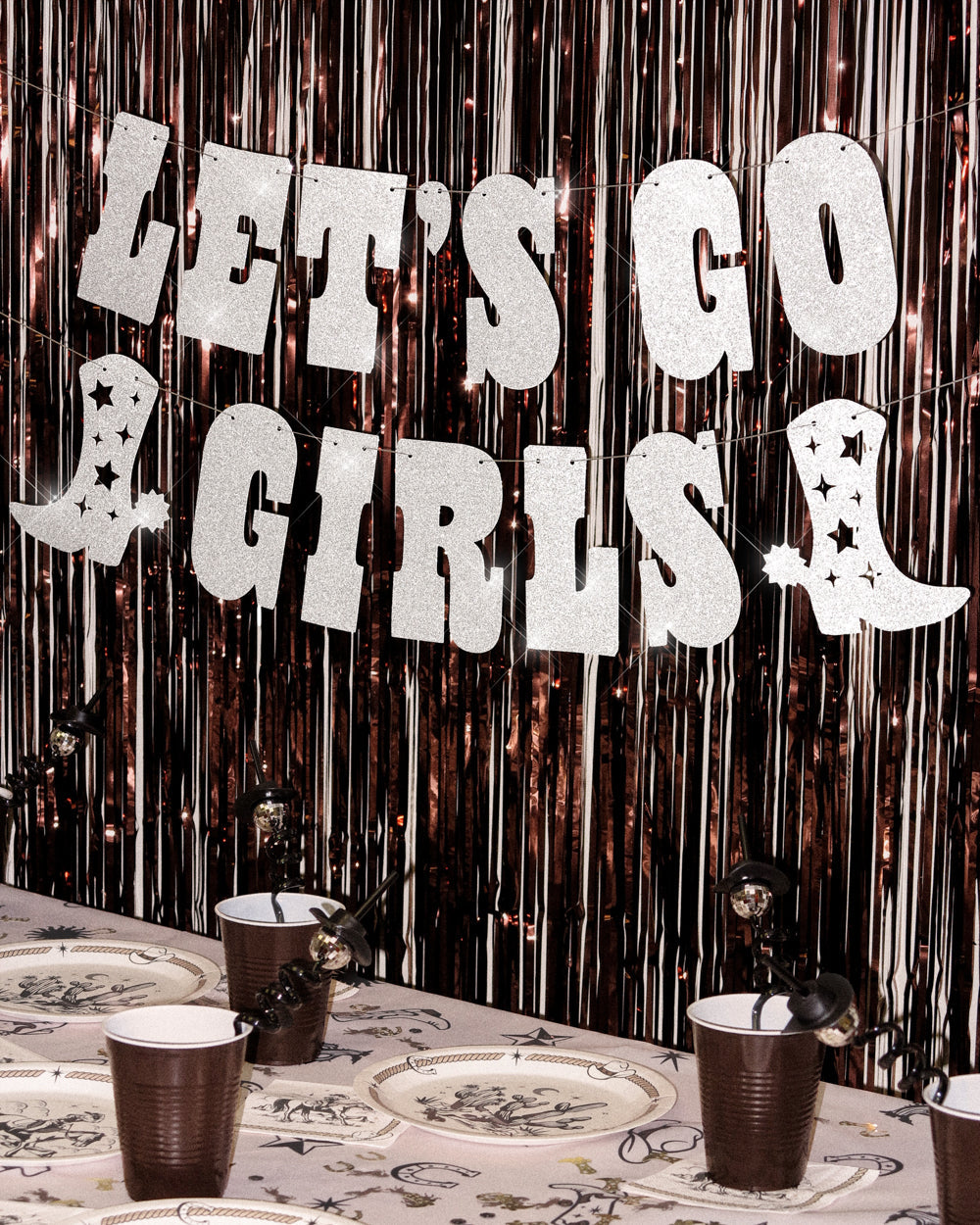 Let's Go Girls Banner - silver glitter banner