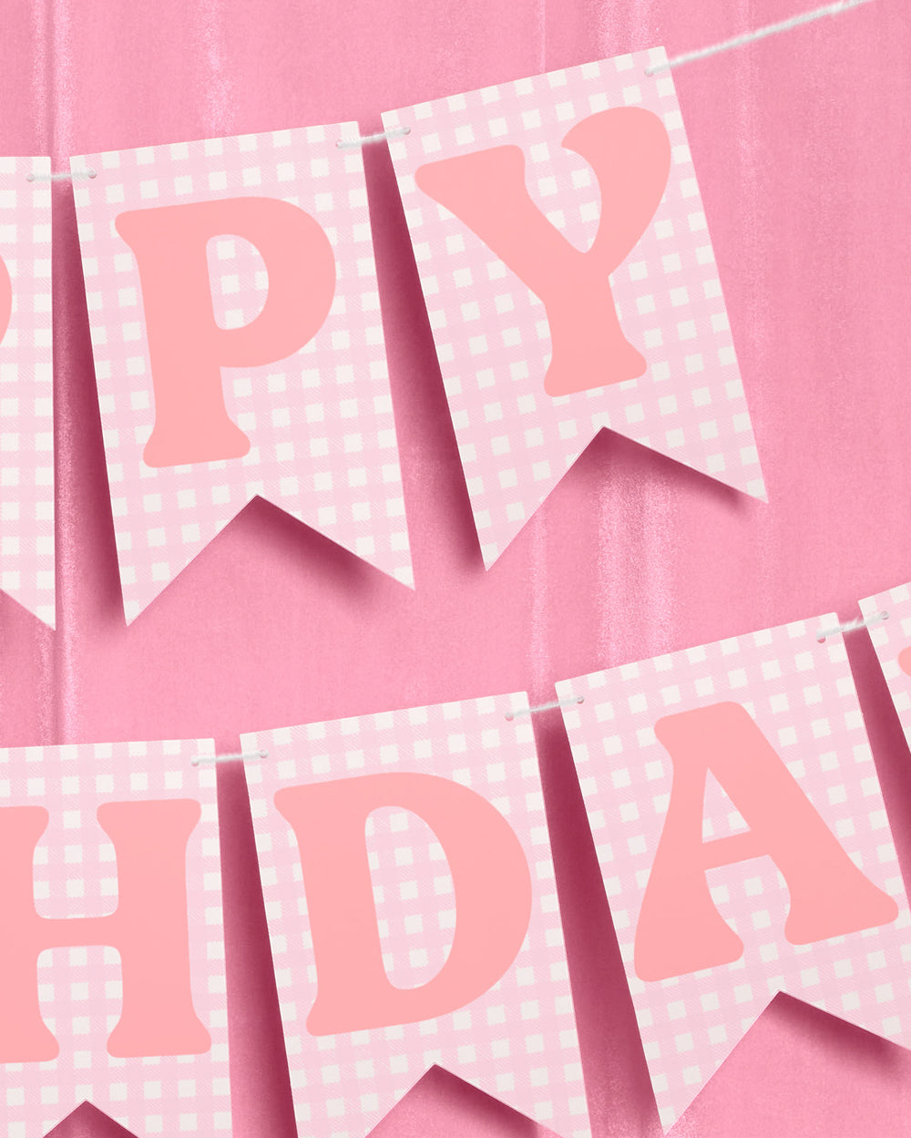 Gingham Birthday Banner - pre-strung banner