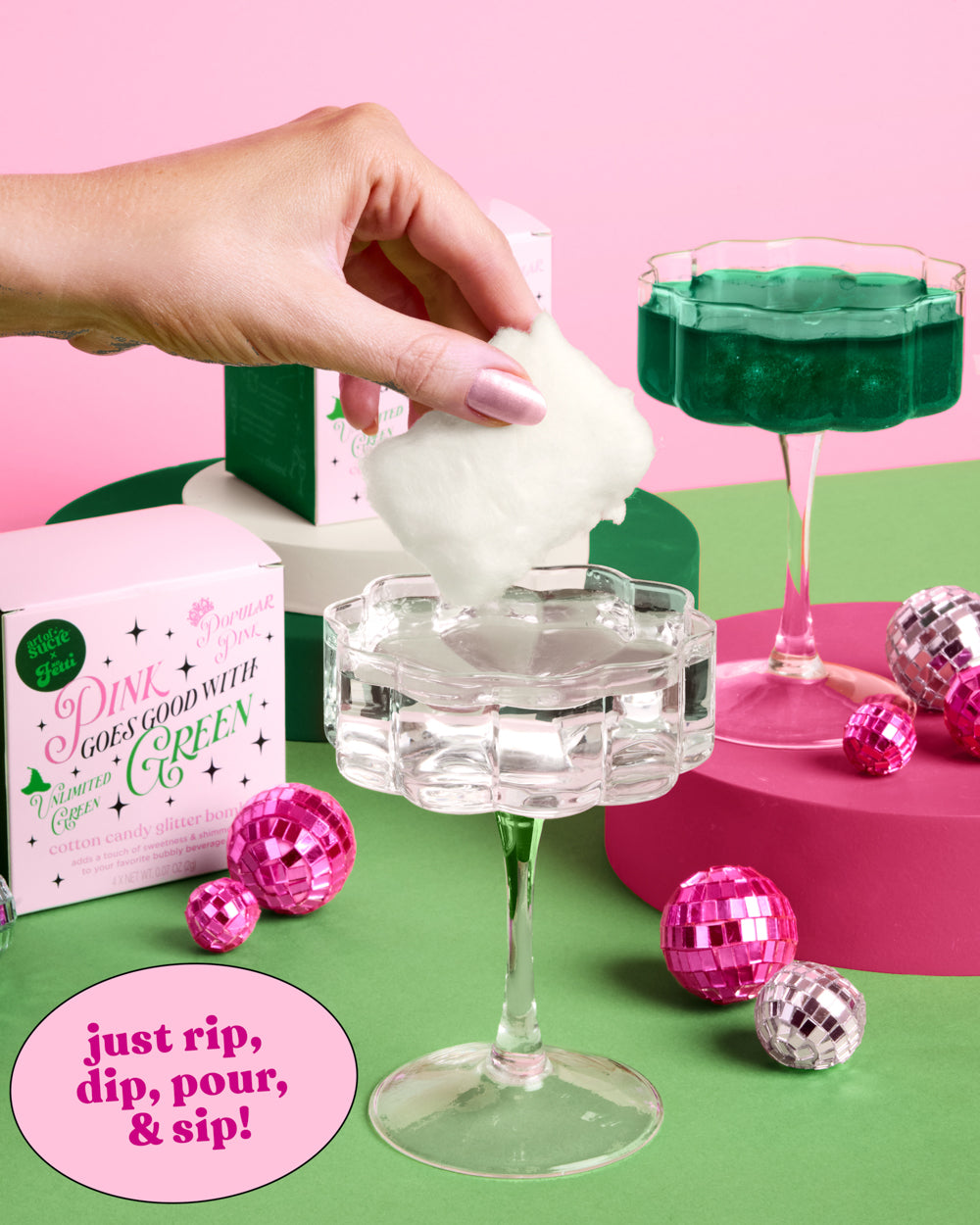 Pink + Green Glitter Bombs - 4 cotton candy glitter bombs