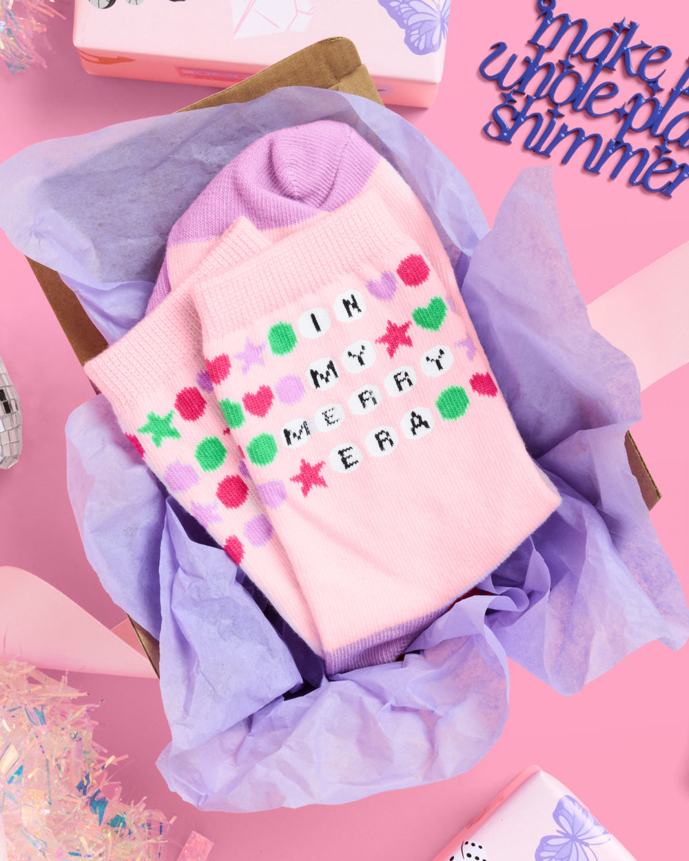 Merry Era Knit Socks - pink tube socks