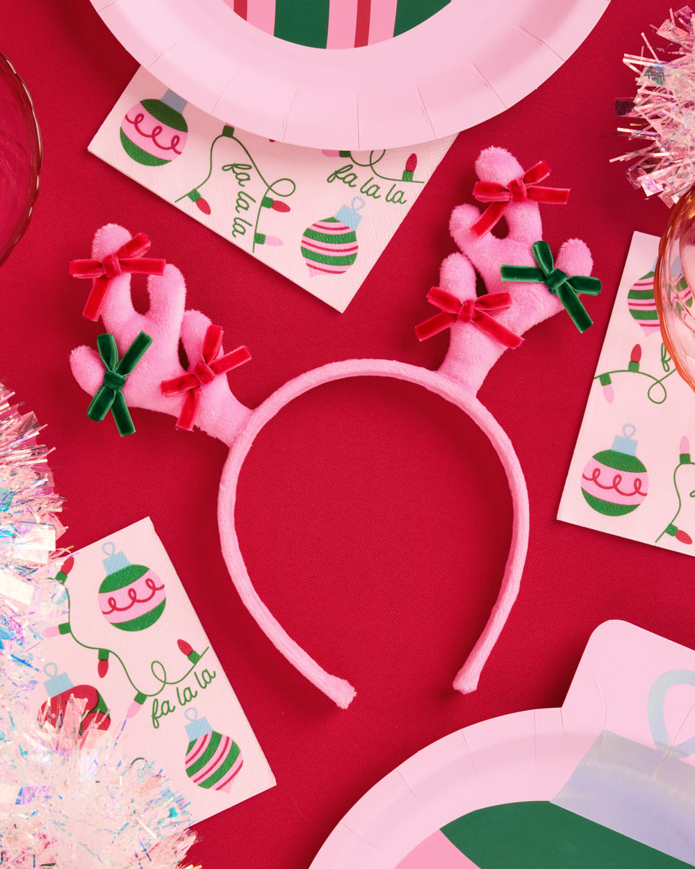 Pink Rein-dear Headband - stuffed velvet headband