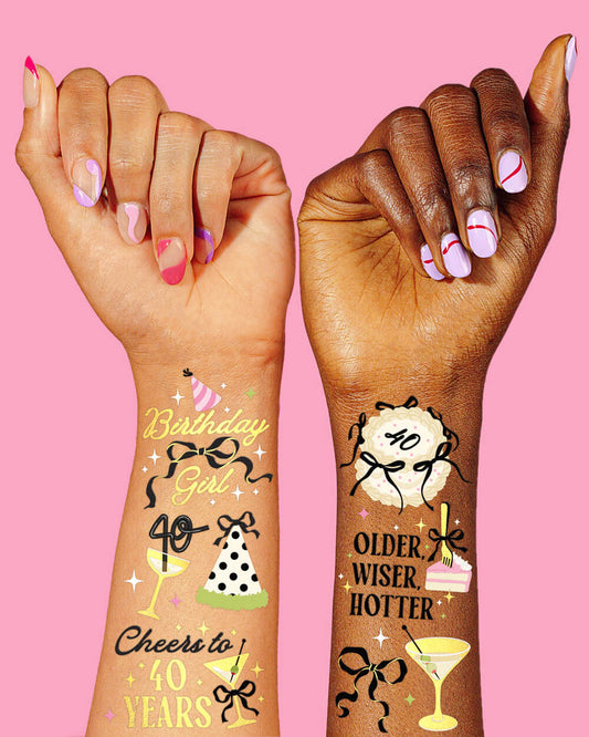 40th Bday Bundle - tats, banner, + straw