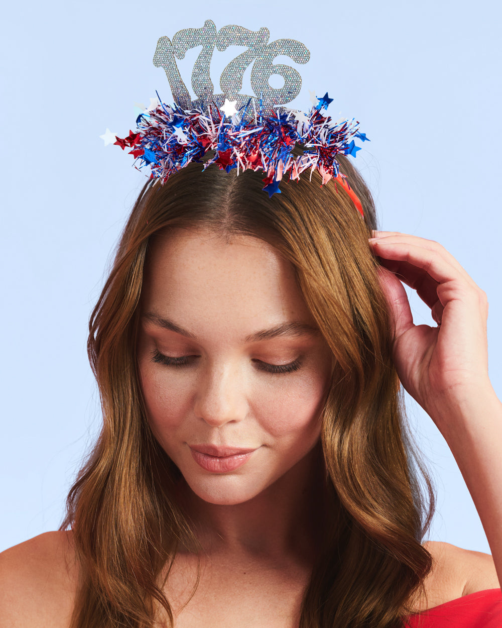 America 250 Headband - patriotic tinsel headband