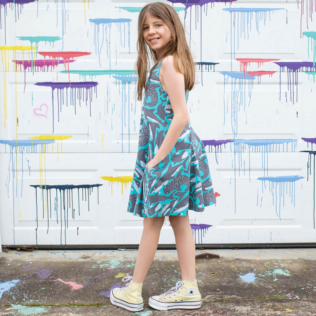 "Megabites" Sharks Sleeveless Play Dress with Pockets