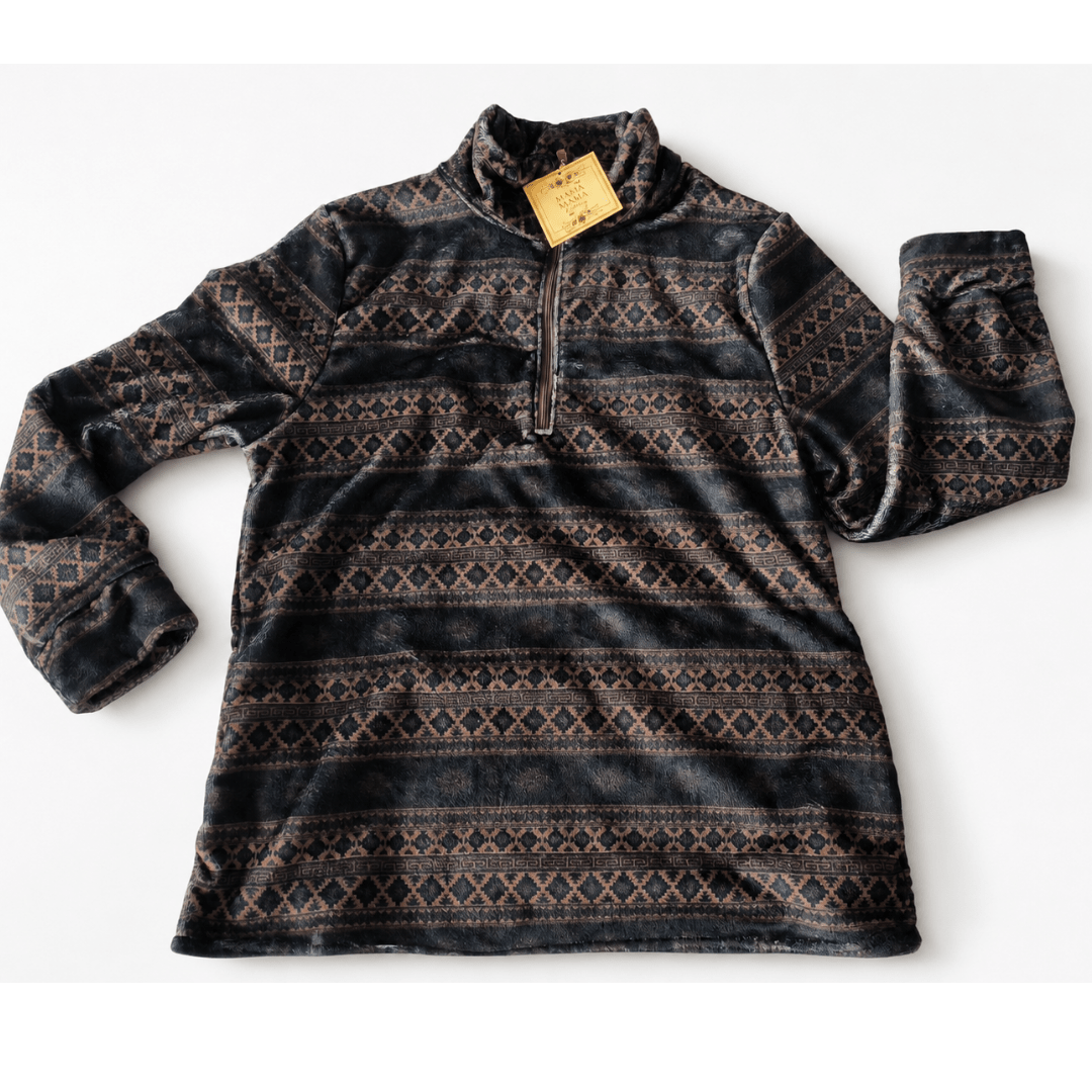 Aztec Printed Sherpa 1/4 Zip Pullover- Unisex