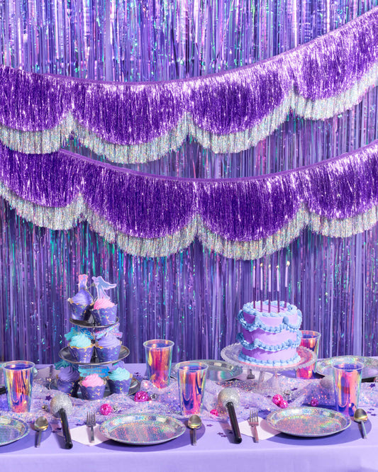 Purple + Silver Scallop Fringe - 6 ft fringe banner