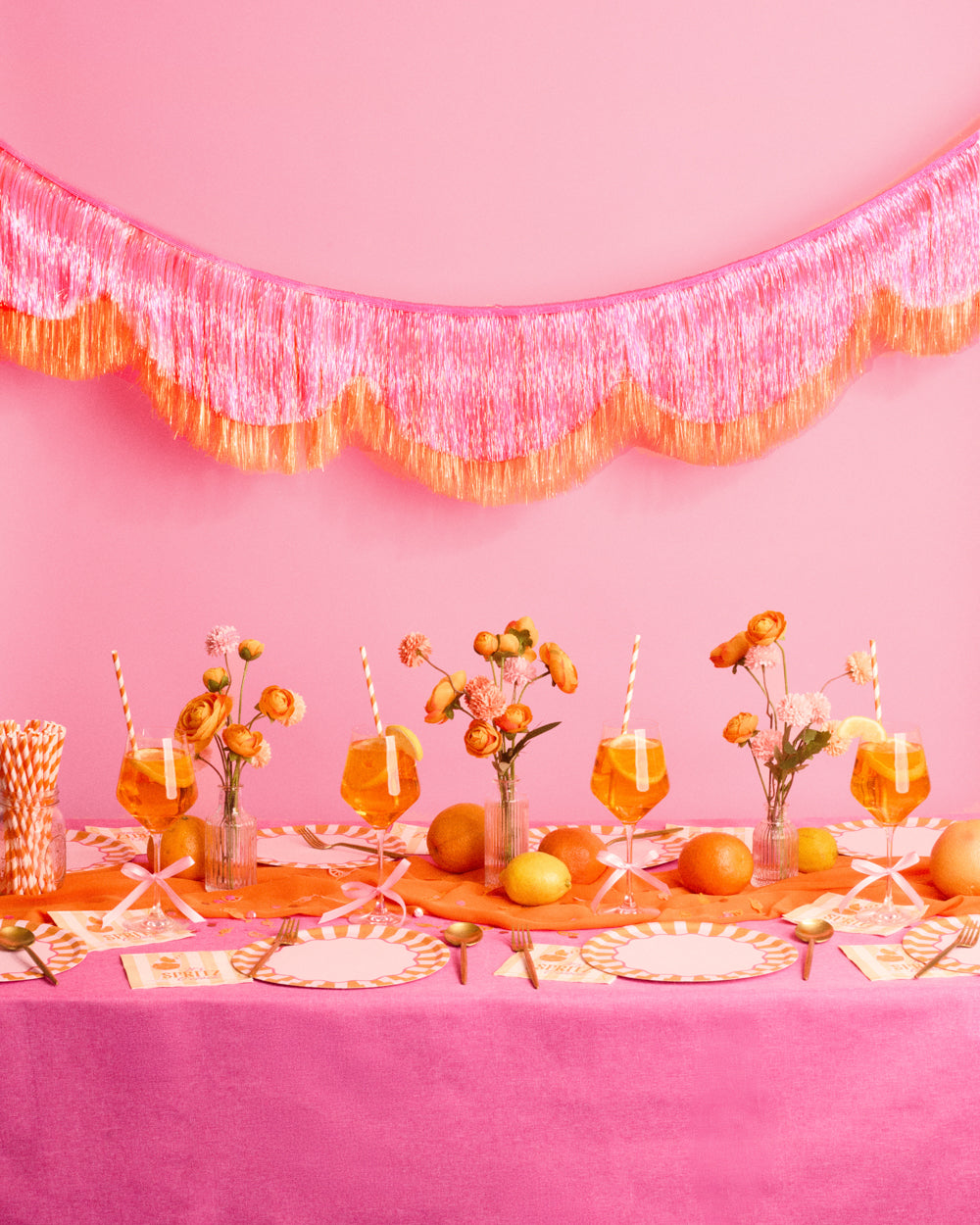 Pink Orange Scallop Fringe - iridescent foil banner