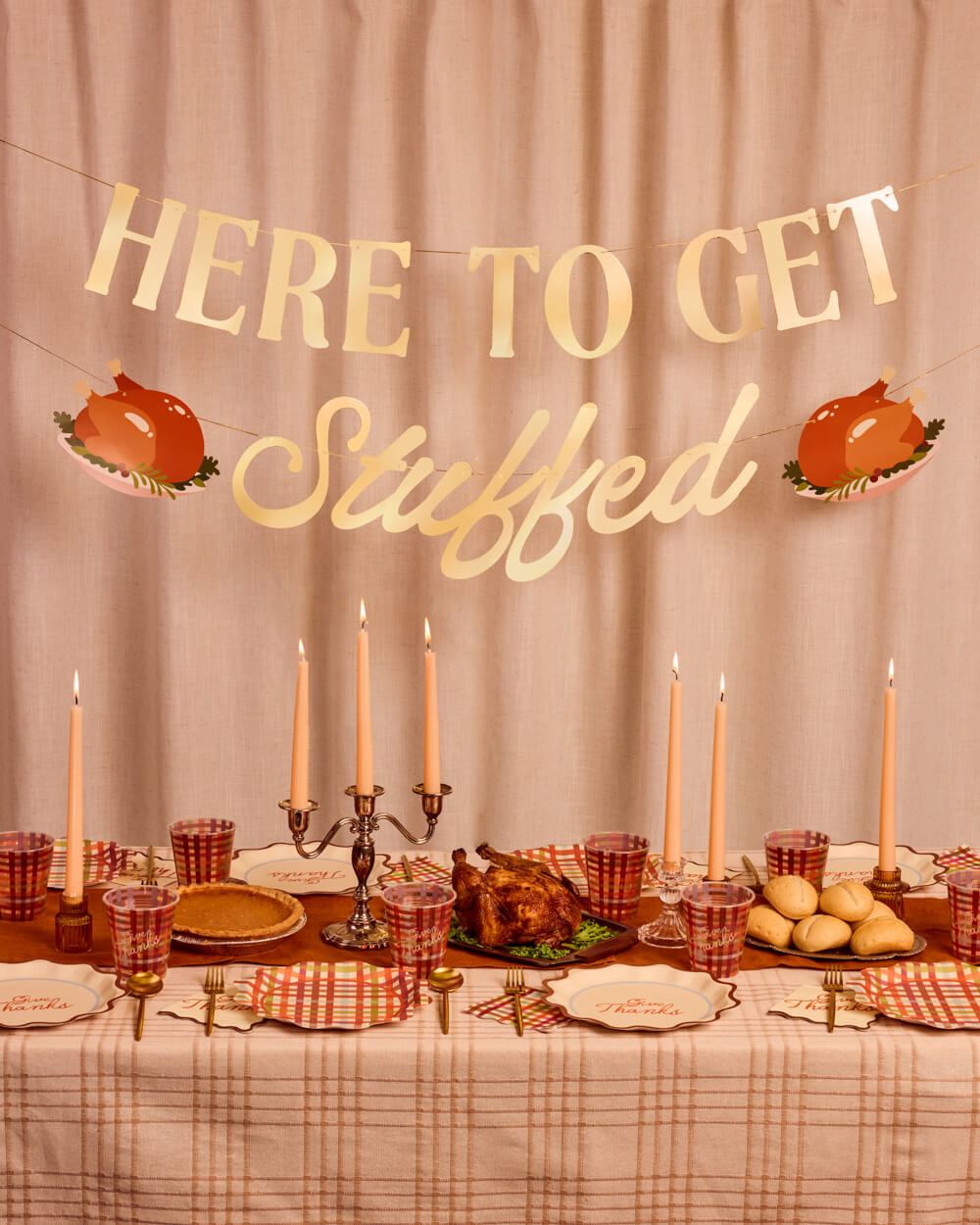 Here to Get Stuffed Banner - gold foil banner