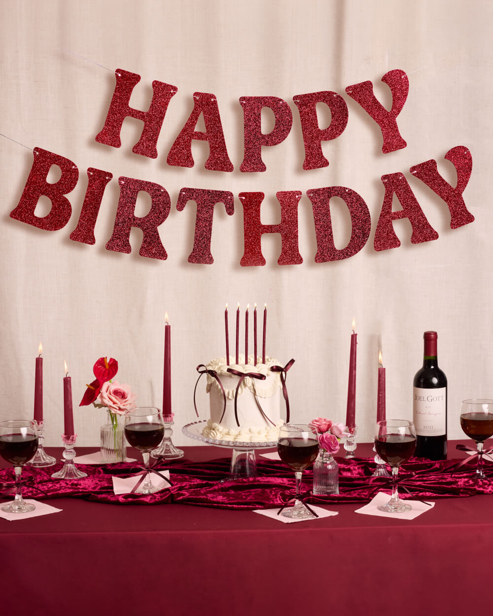 Happy Birthday Banner - 5 ft burgundy glitter banner